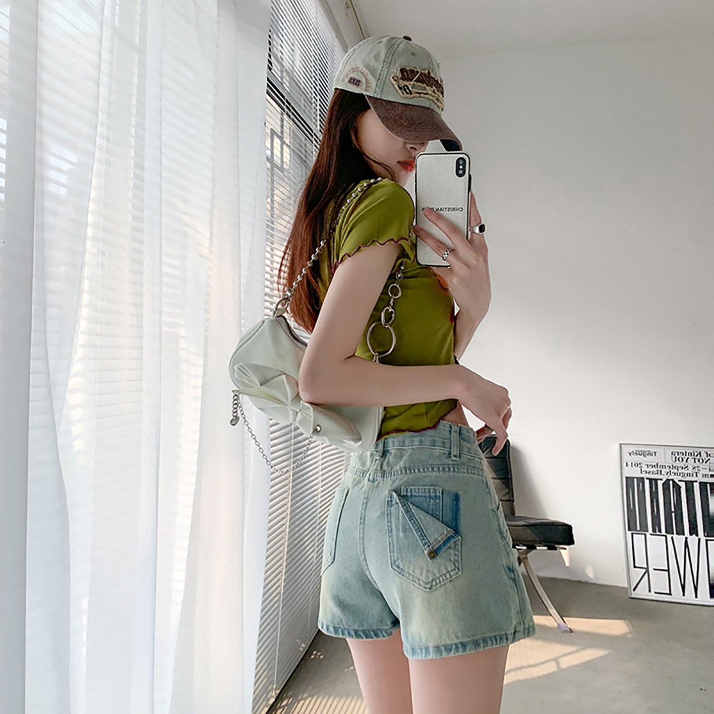 Women Washed Mid-Rise Denim Shorts