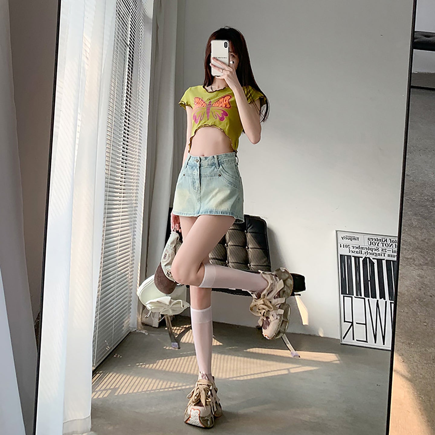 Women Washed Mid-Rise Denim Shorts