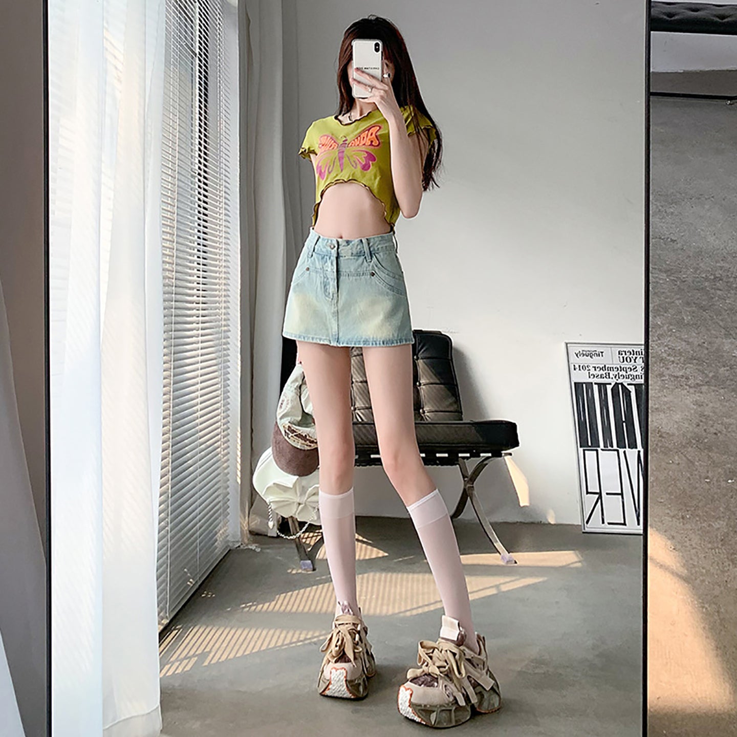Women Washed Mid-Rise Denim Shorts