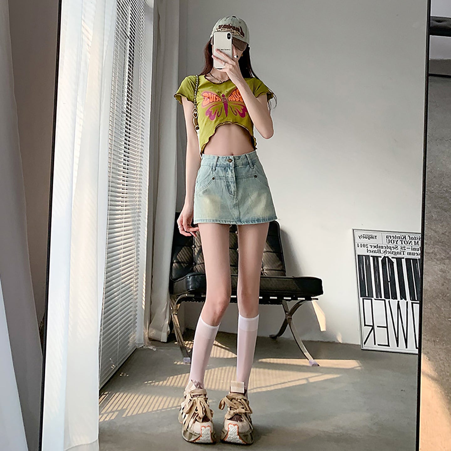Women Washed Mid-Rise Denim Shorts