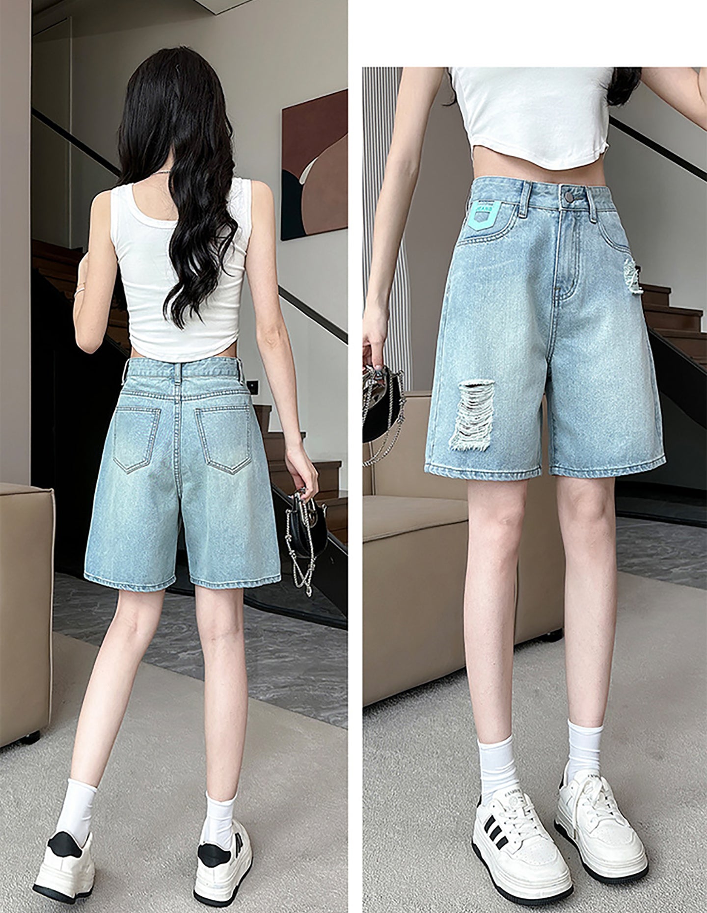 Women Washed Ripped Denim Shorts