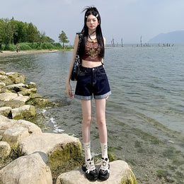 Women Mid-Rise Cotton Denim Shorts