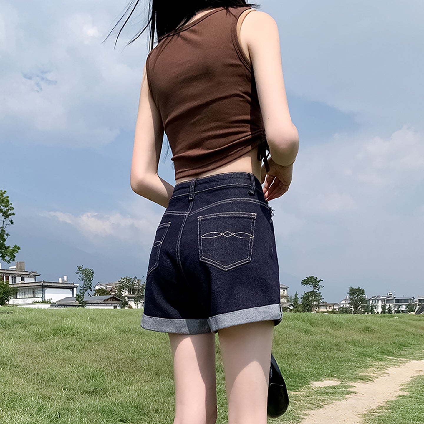 Women Mid-Rise Cotton Denim Shorts