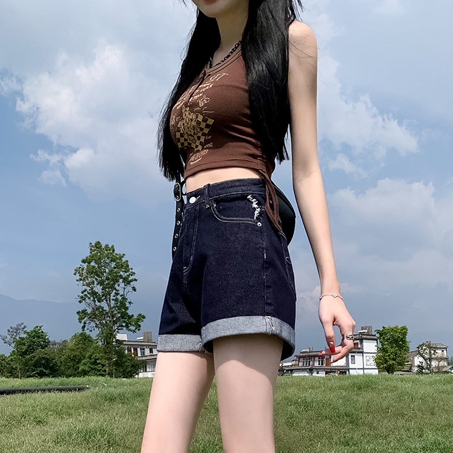 Women Mid-Rise Cotton Denim Shorts