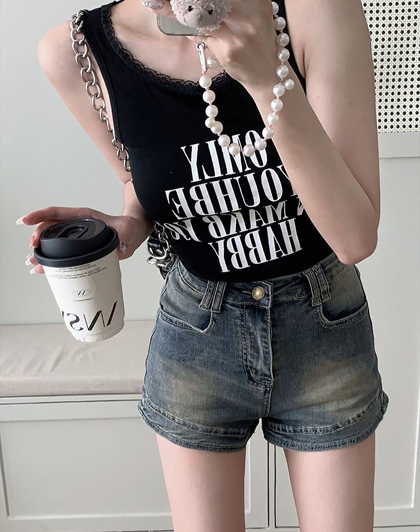 Women High-Rise Washed Denim Shorts