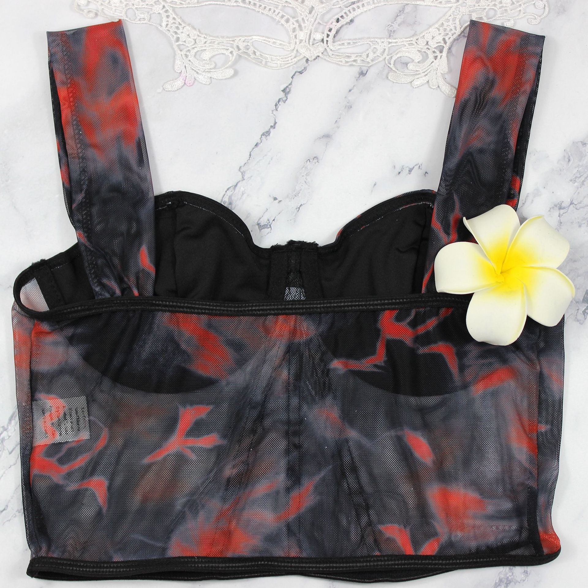 Abstract Print Sweetheart Neck Crop Top