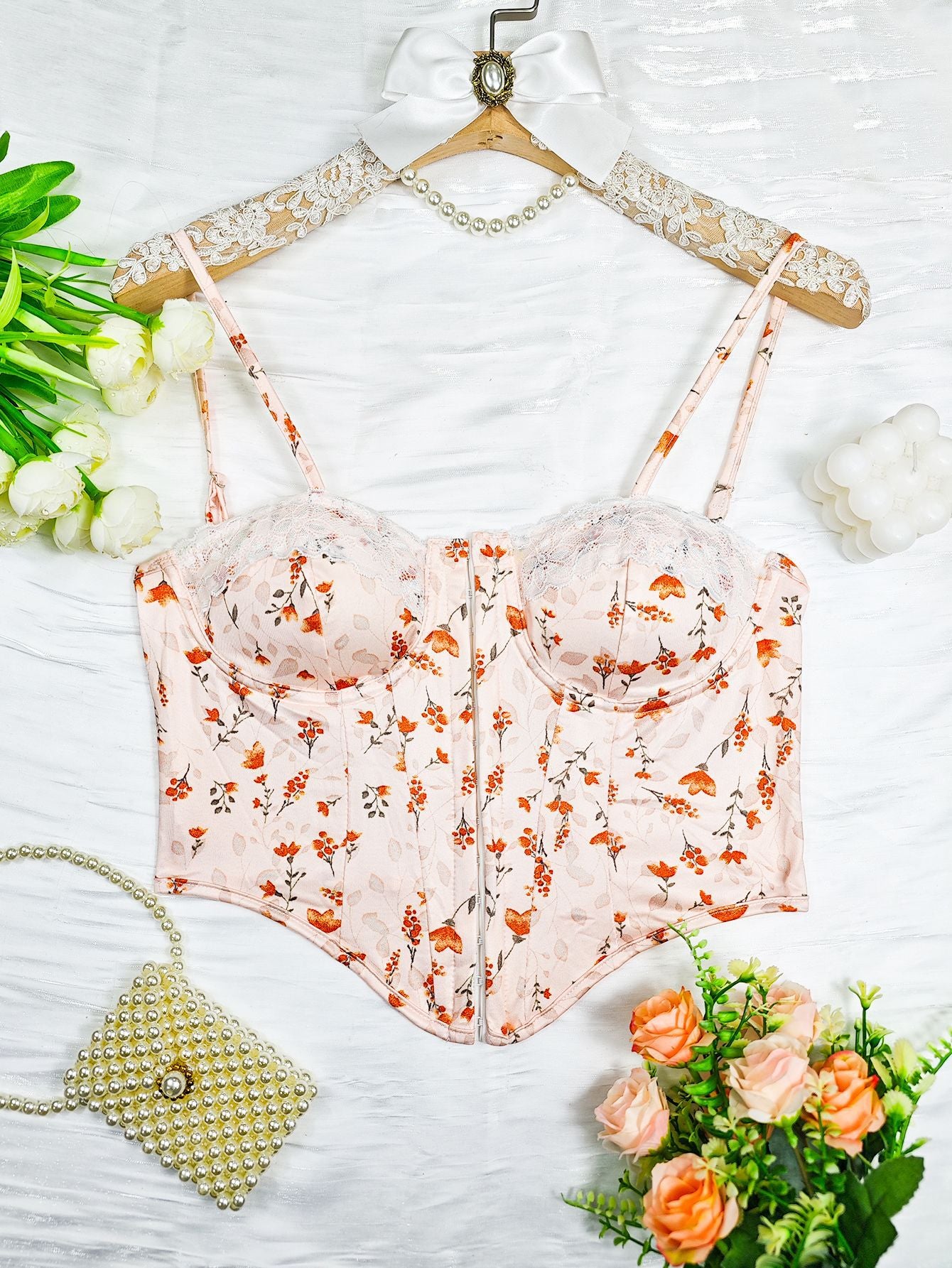 Floral Sweetheart Neck Corset Top