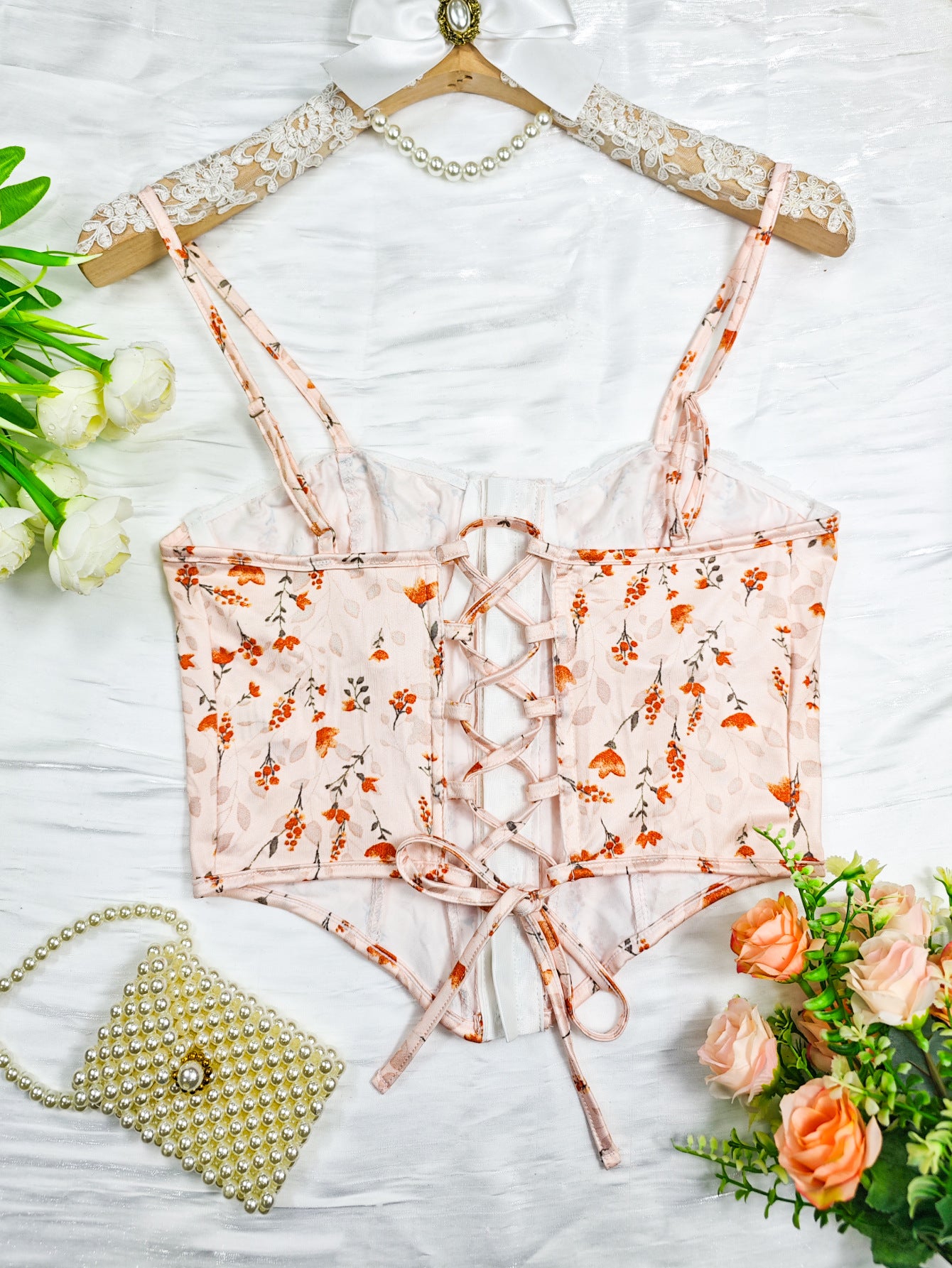 Floral Sweetheart Neck Corset Top