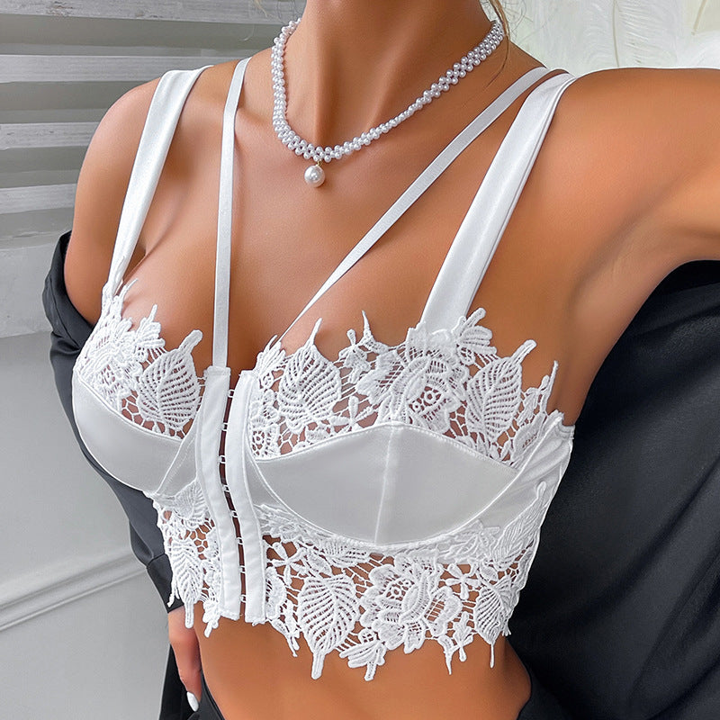 Women Solid Floral Lace Styled Back Top