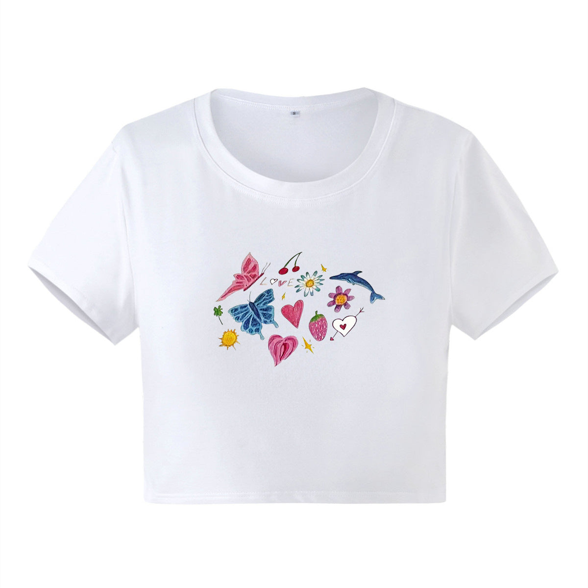 Graphic Printed Round Neck Crop Top