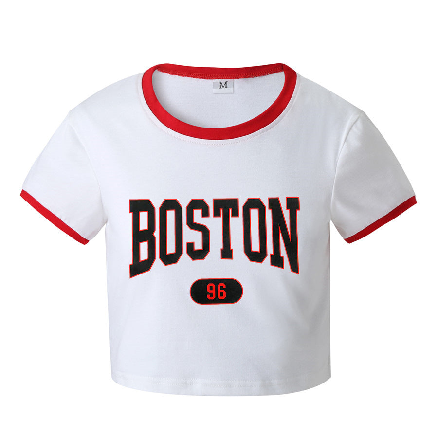 Typography Printed Round Neck Crop Top