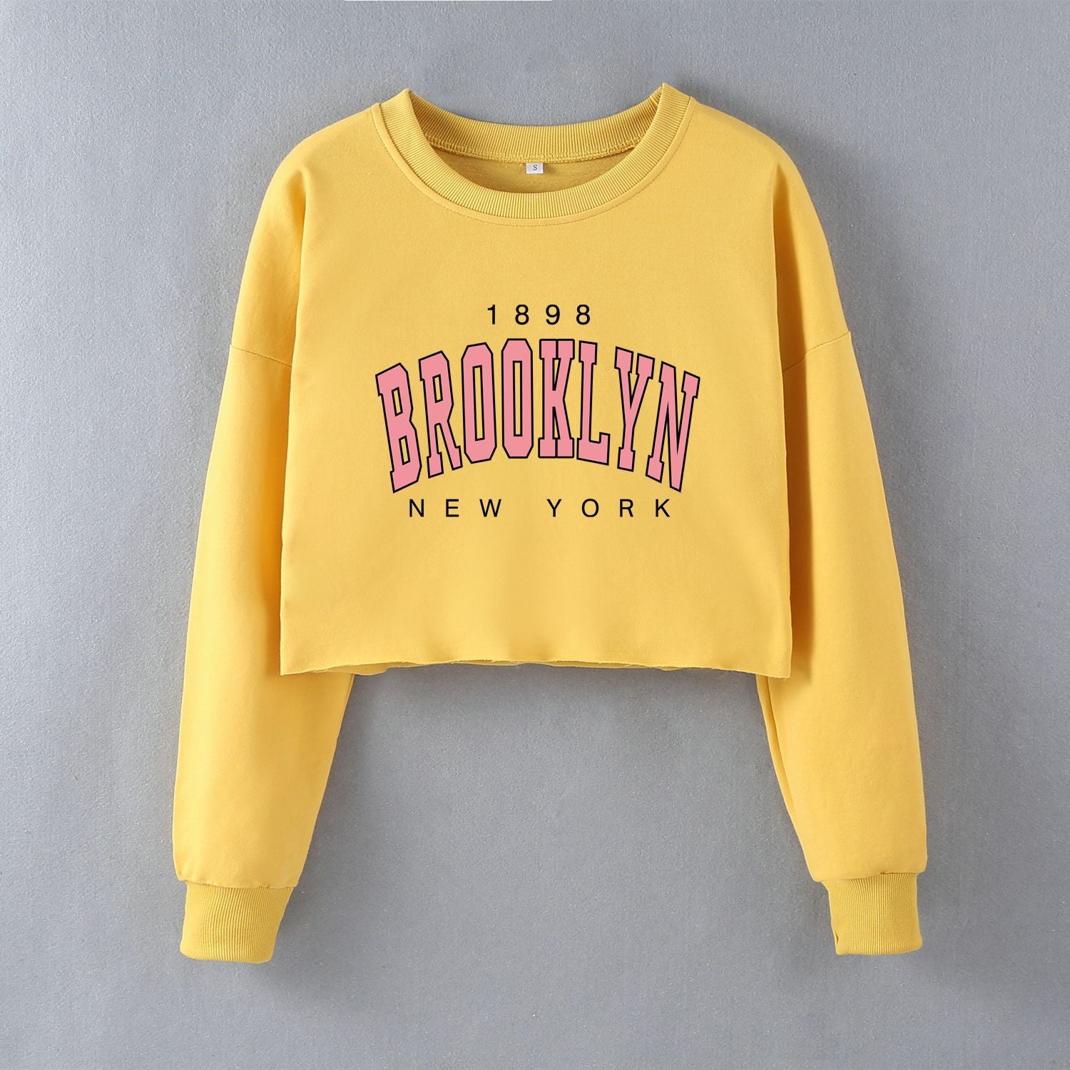 Women Typography Printed Round Neck Crop Sweatshirt
