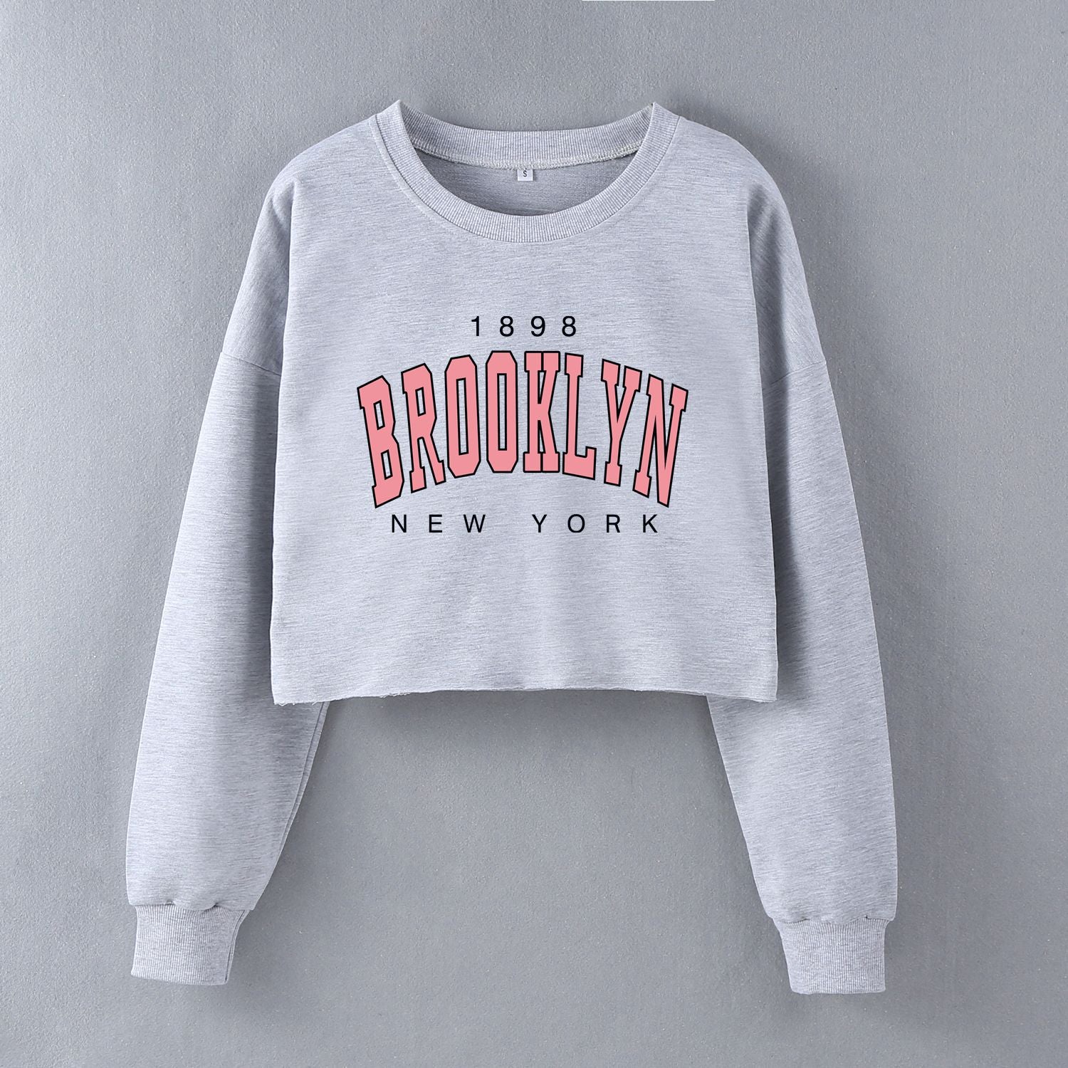 Women Typography Printed Round Neck Crop Sweatshirt