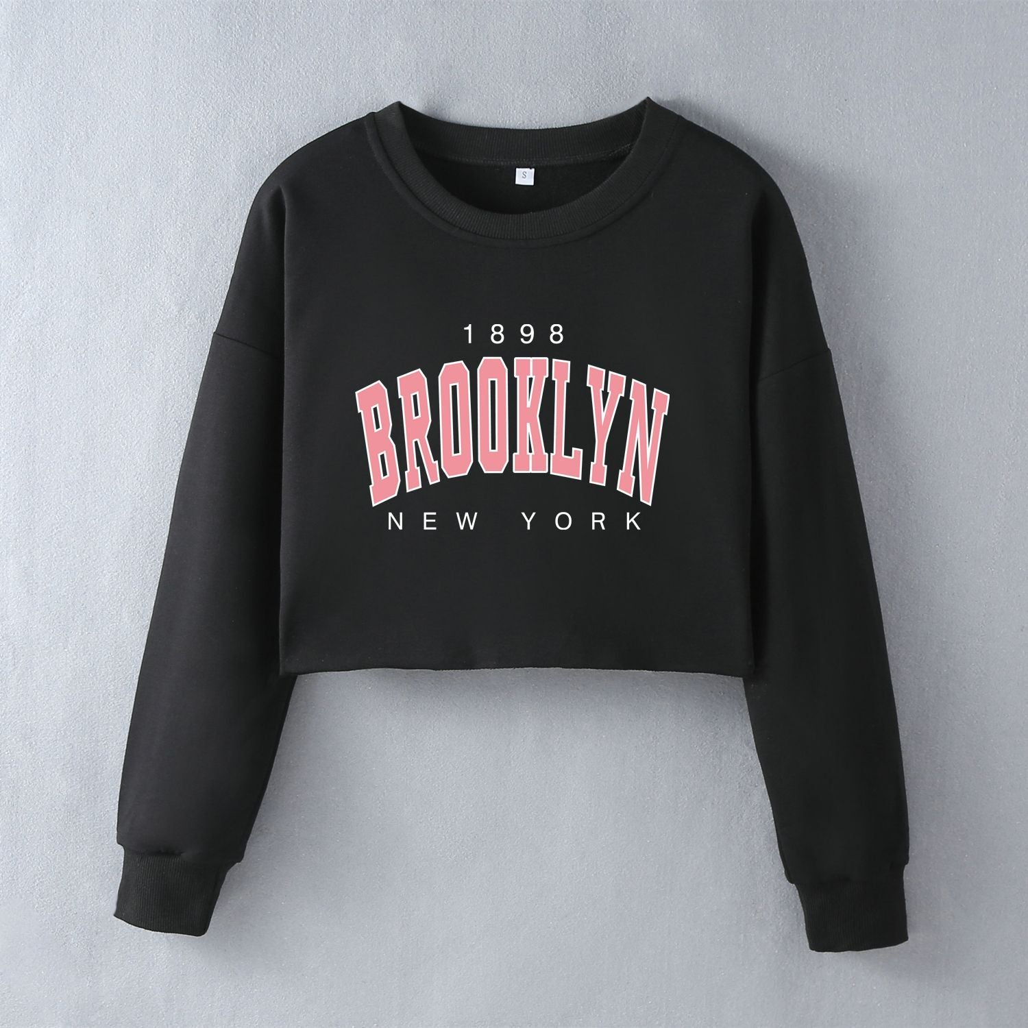 Women Typography Printed Round Neck Crop Sweatshirt