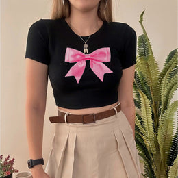 Graphic Printed Round Neck Crop Top