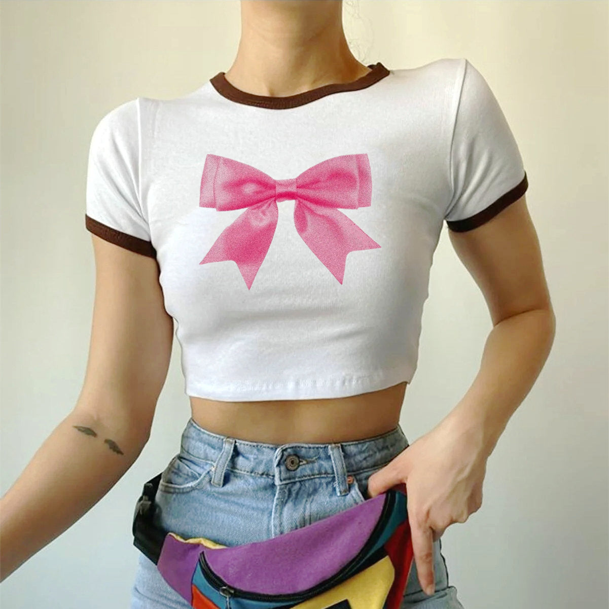 Graphic Printed Round Neck Crop Top