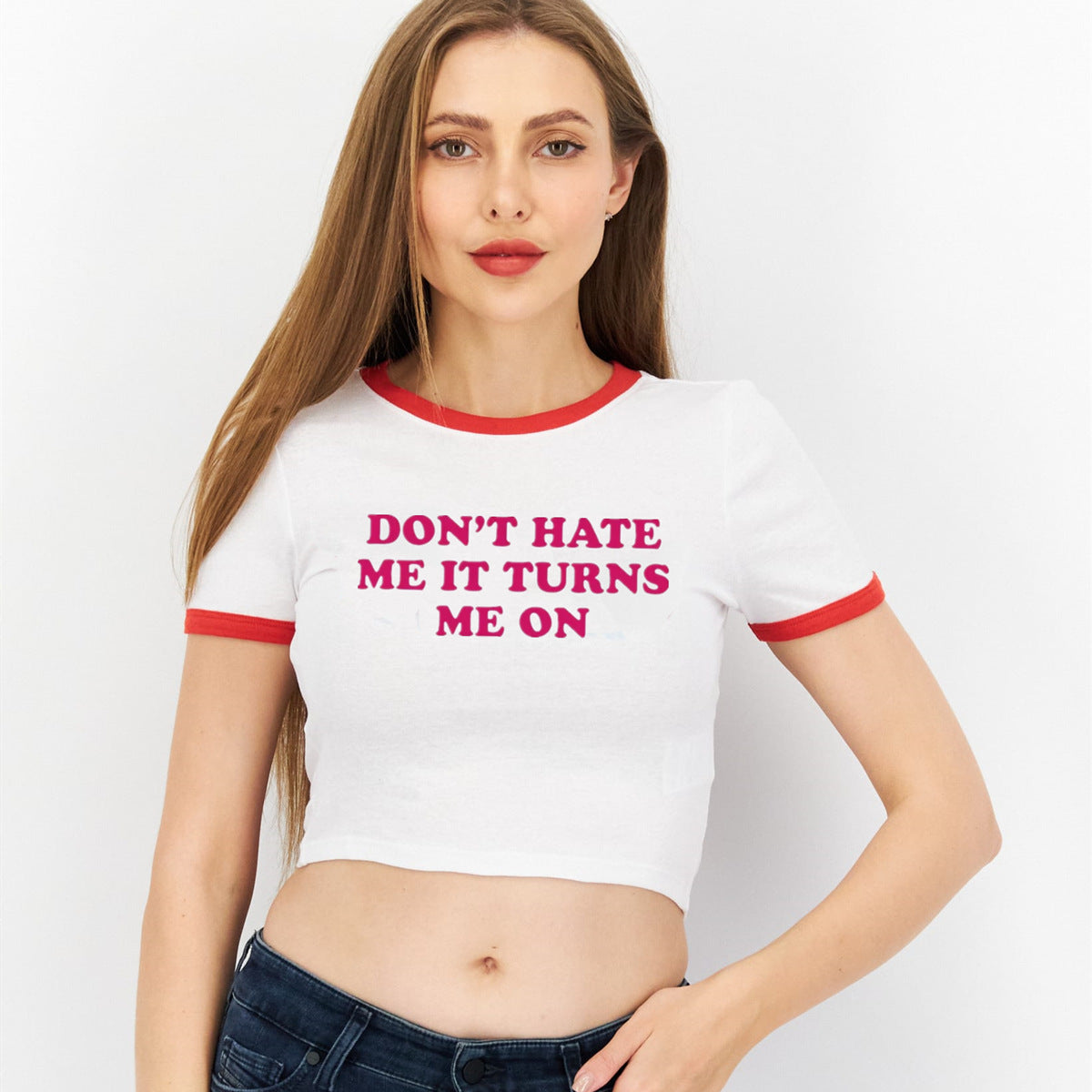 Typography Printed Round Neck Crop Top
