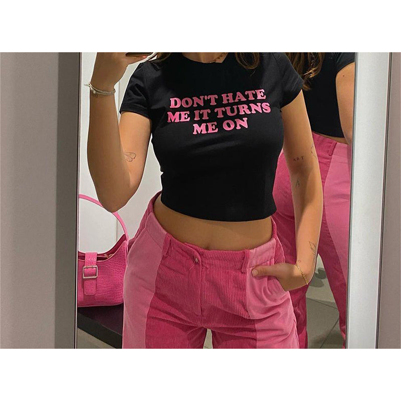 Typography Printed Round Neck Crop Top