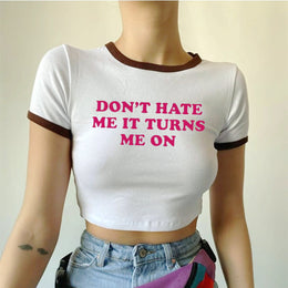 Typography Printed Round Neck Crop Top