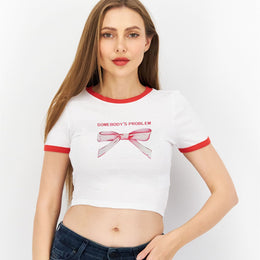 Typography Printed Round Neck Crop Top