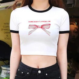 Graphic Printed Round Neck Crop Top