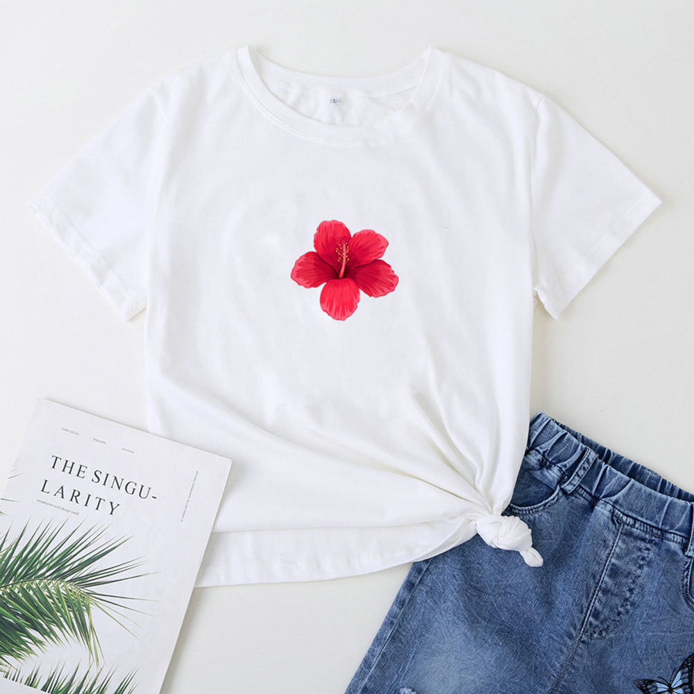 Women Printed Raw Edge Slim Fit T-shirt