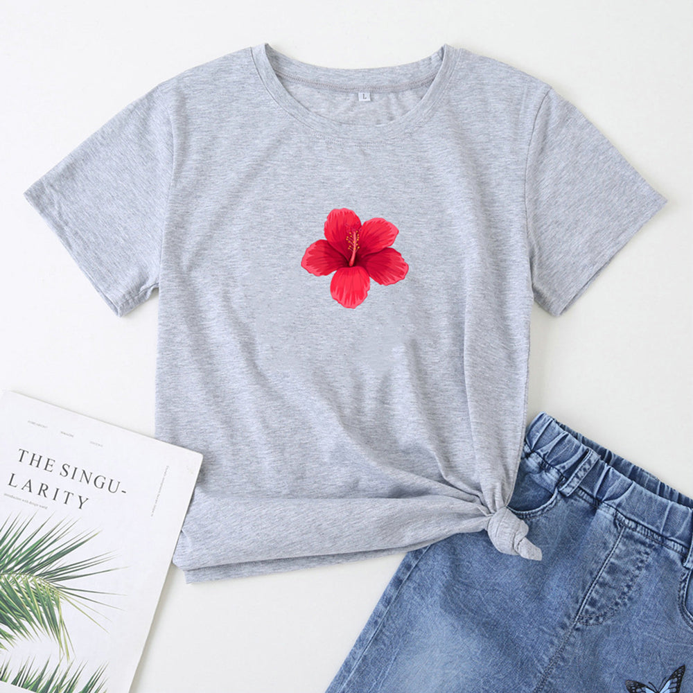 Grey Graphic Printed Round Neck Regular Fit T-shirt