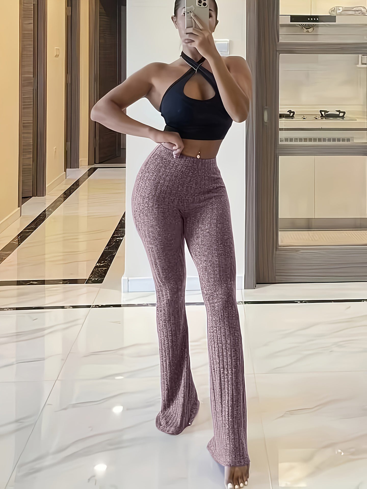 Women Solid Easy Wash Bootcut Trousers