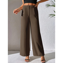 Women Mid-Rise Easy Wash Wide Leg Formal Trousers
