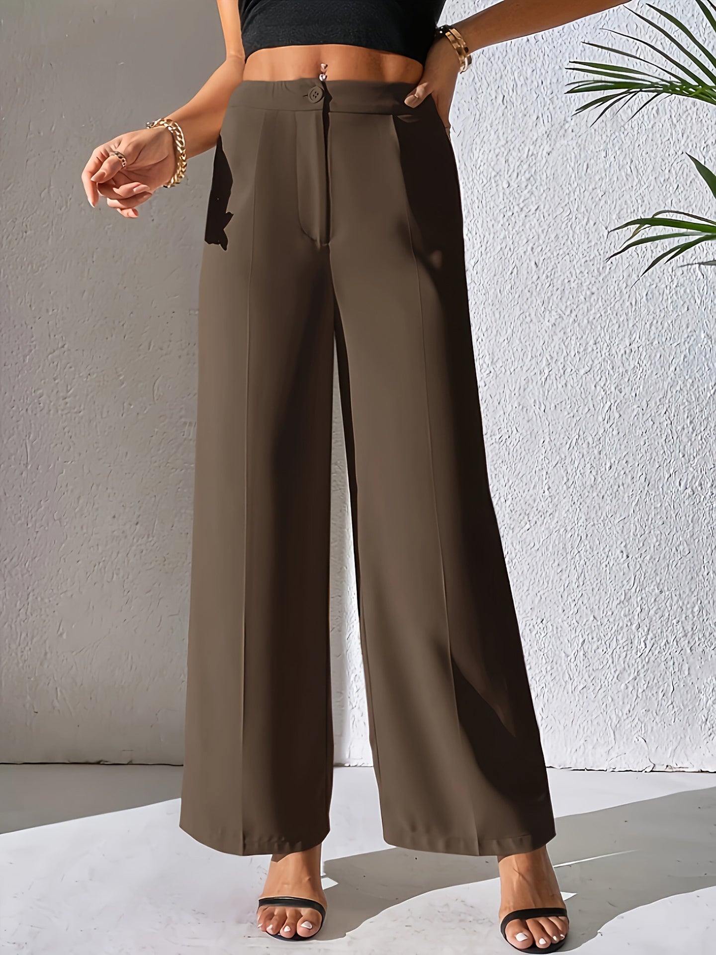 Women Mid-Rise Easy Wash Wide Leg Formal Trousers