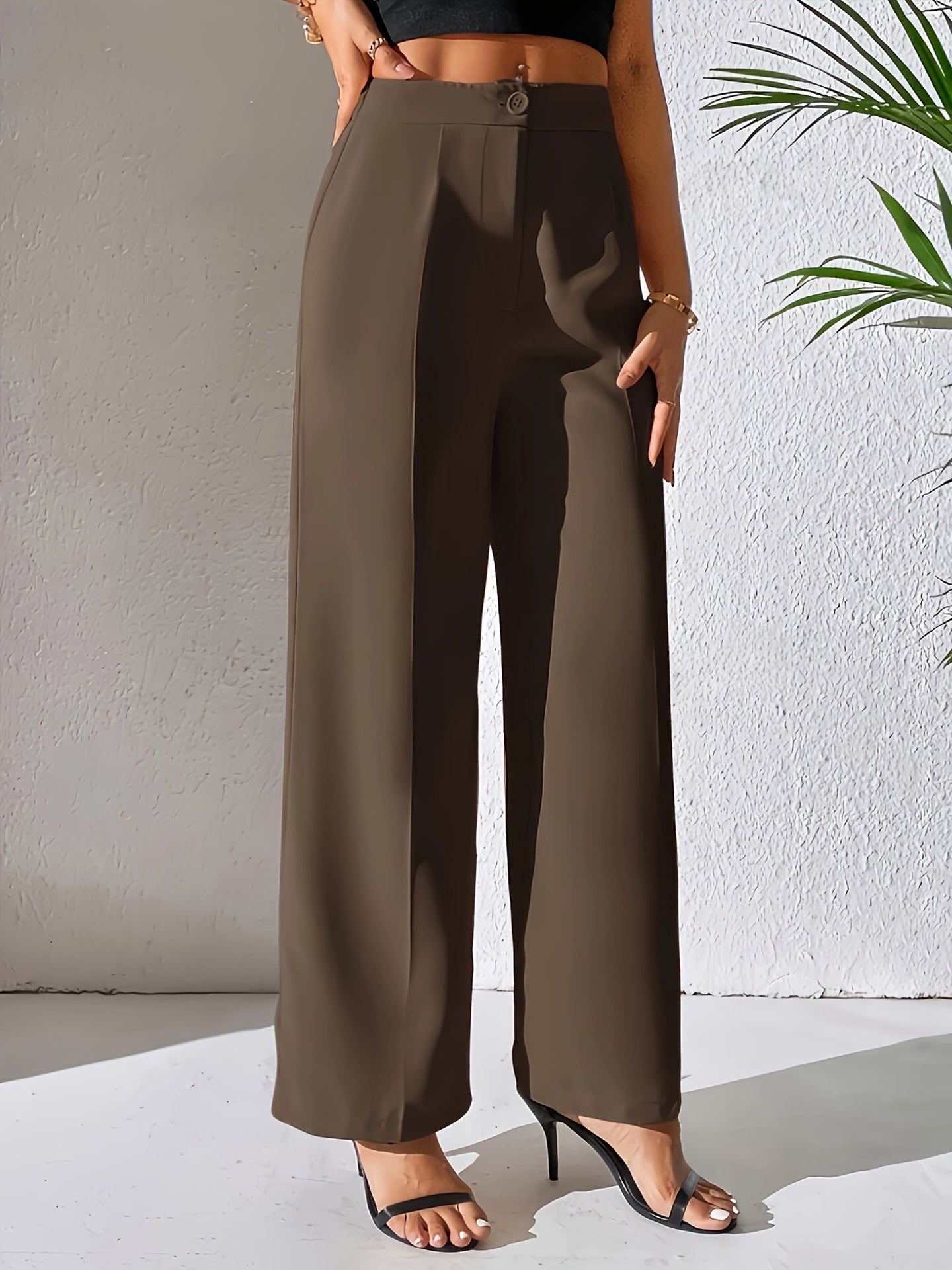 Women Mid-Rise Easy Wash Wide Leg Formal Trousers