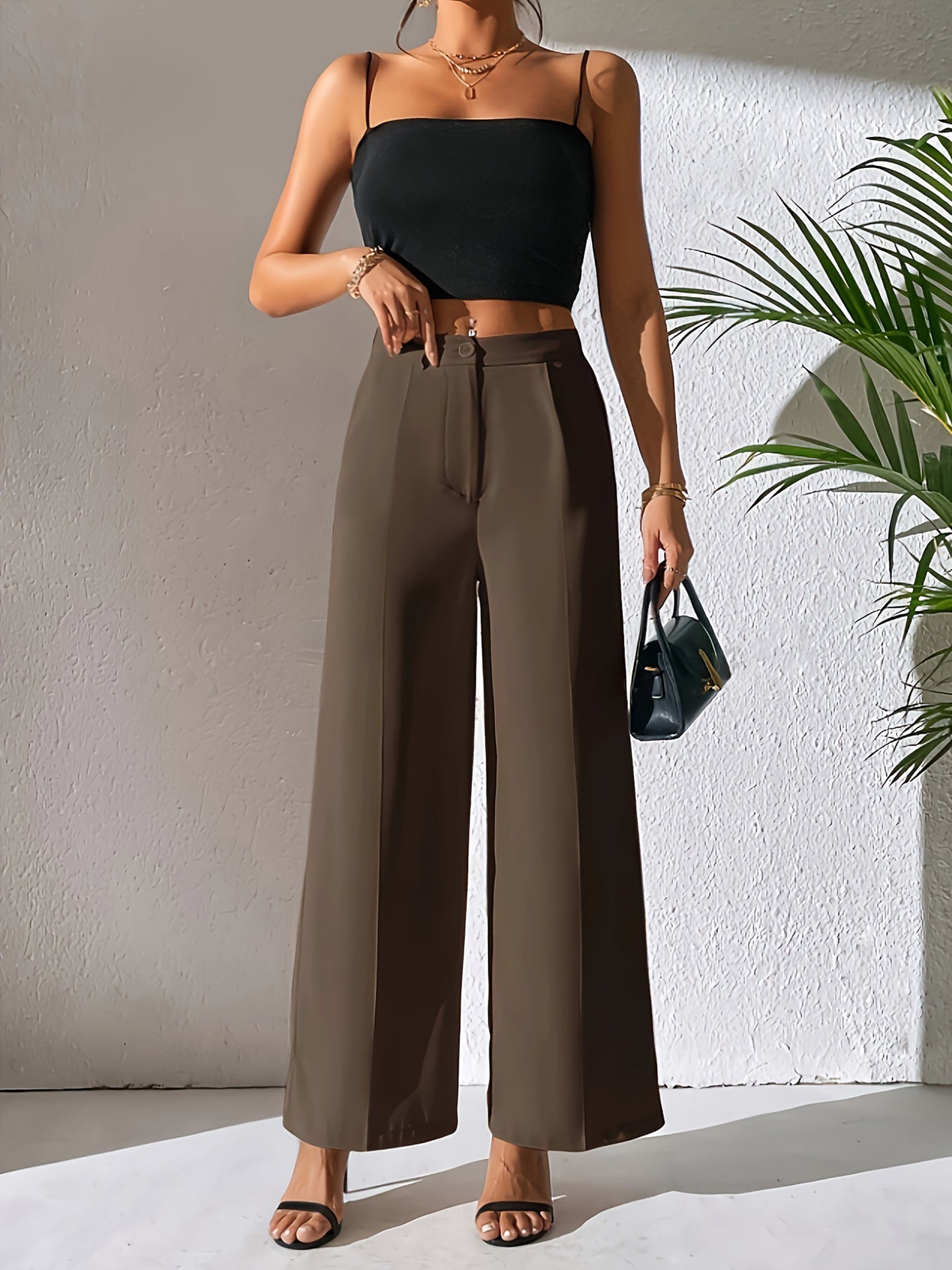 Women Mid-Rise Easy Wash Wide Leg Formal Trousers