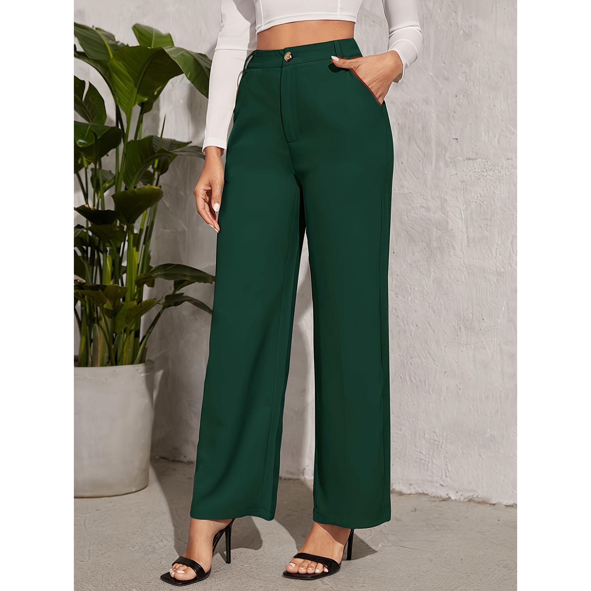 Green Solid Mid-Rise Regular Fit Formal Trousers