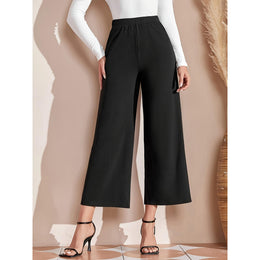 Women Solid Regular Fit Easy Wash Wide Leg Trousers