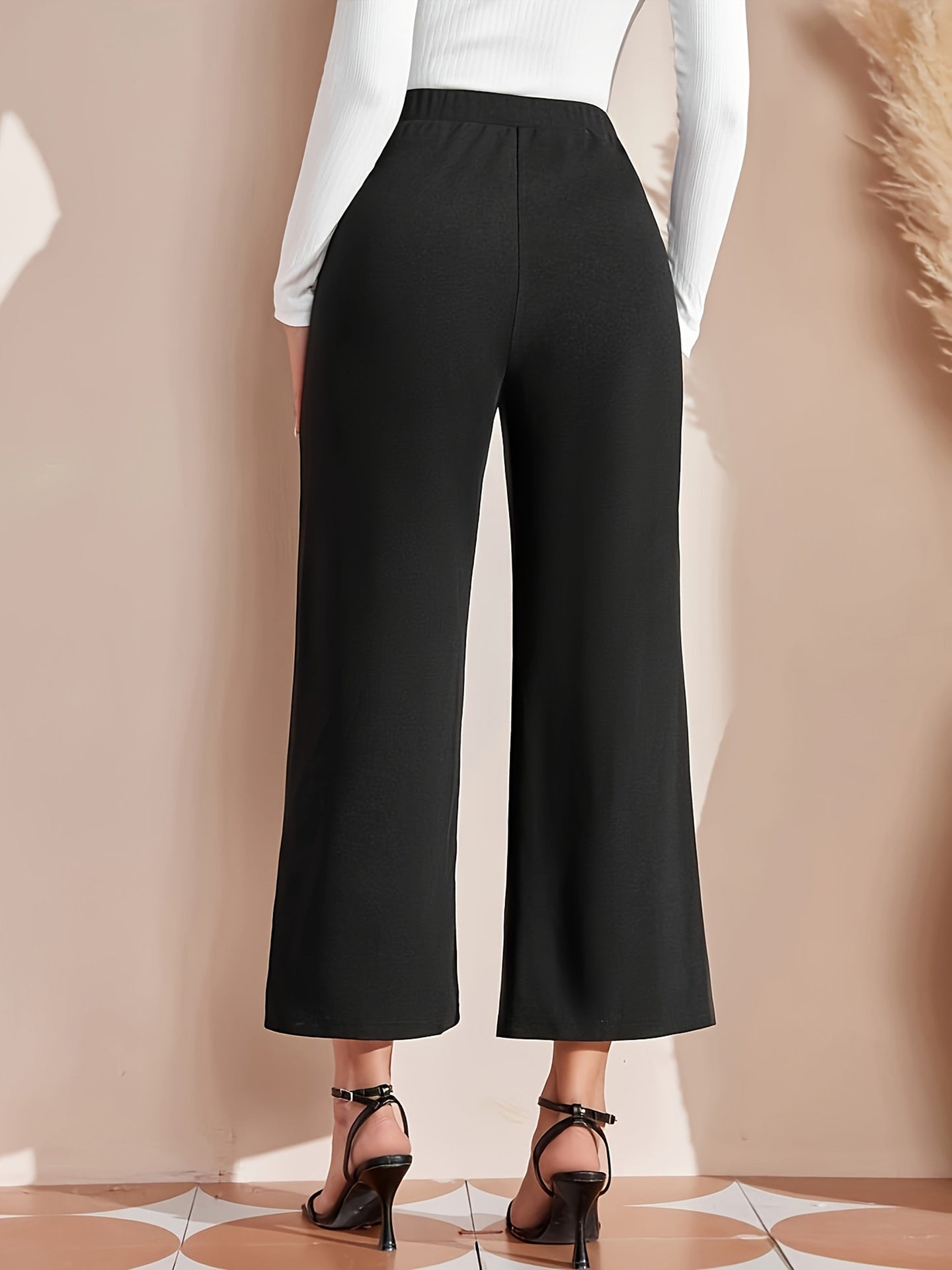 Women Solid Regular Fit Easy Wash Wide Leg Trousers