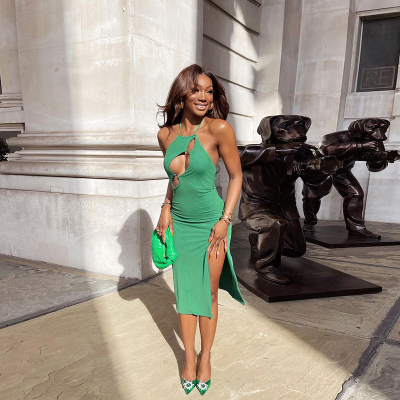Halter Neck Sleeveless Sheath Midi Dress
