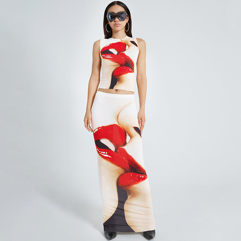 Printed Sleeveless Top With Skirt