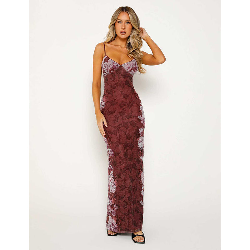 Floral Georgette Bodycon Maxi Dress