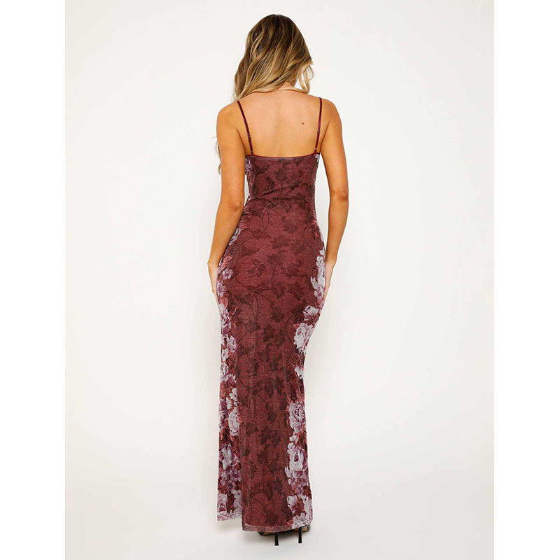 Floral Georgette Bodycon Maxi Dress