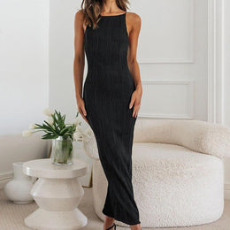 Women Round Neck Bodycon Maxi Dress