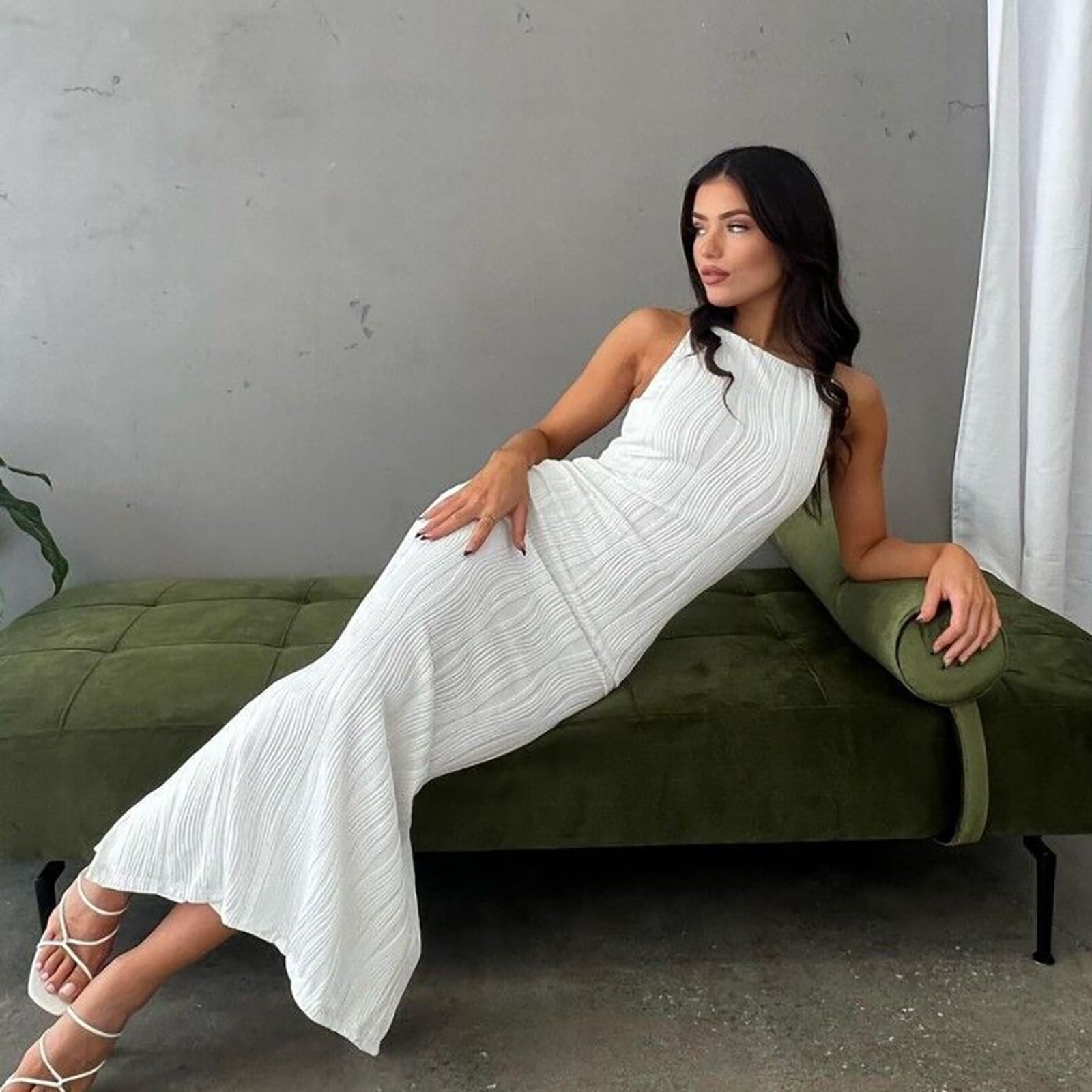 Women White Solid Bodycon Maxi Dress