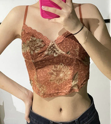 Floral Print Net Top