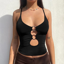 Black Plunge Neck Crop Top