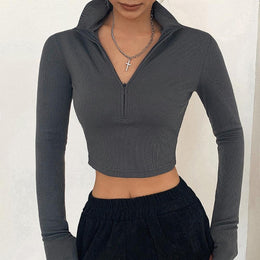 Women High Neck Fitted Crop Top