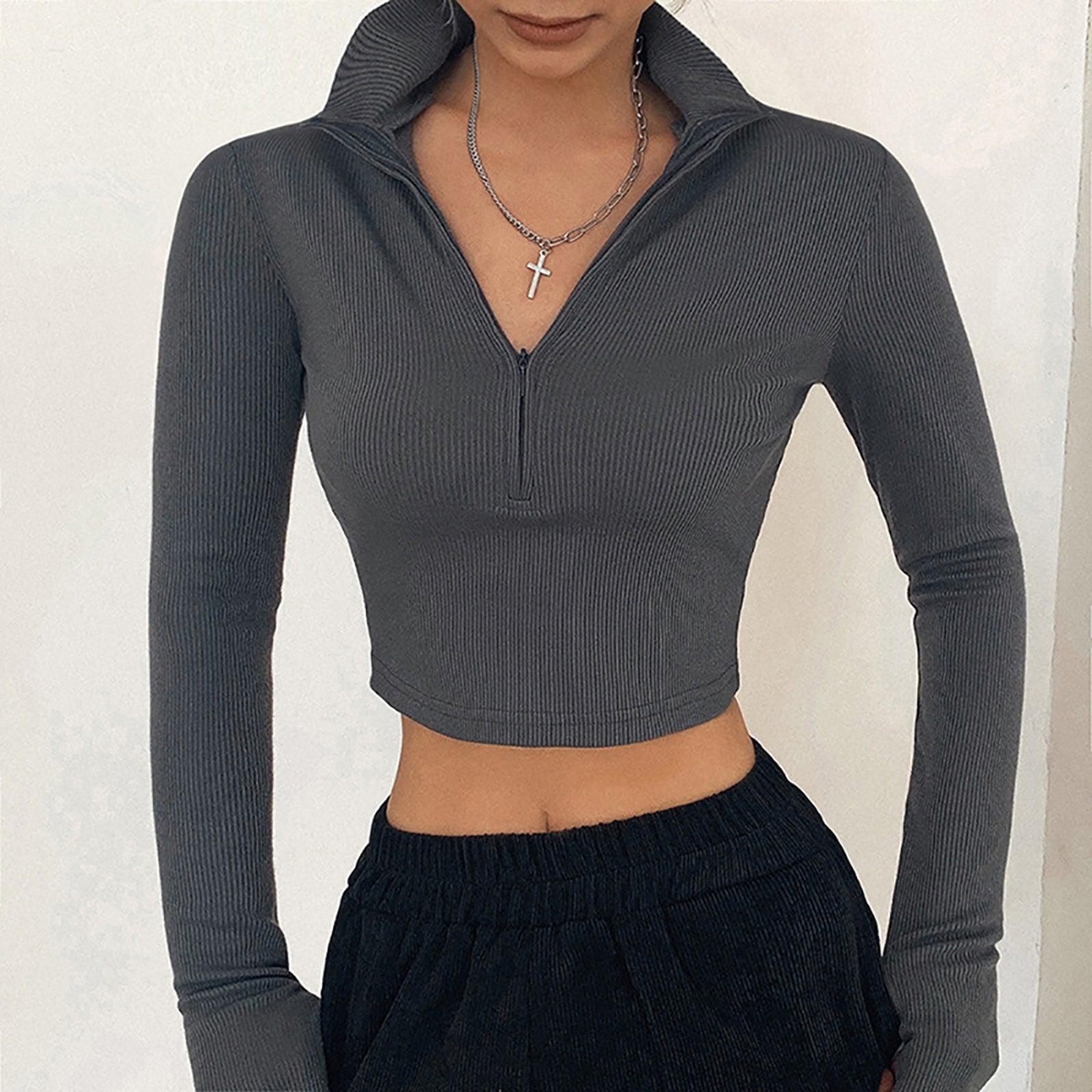 Women High Neck Fitted Crop Top