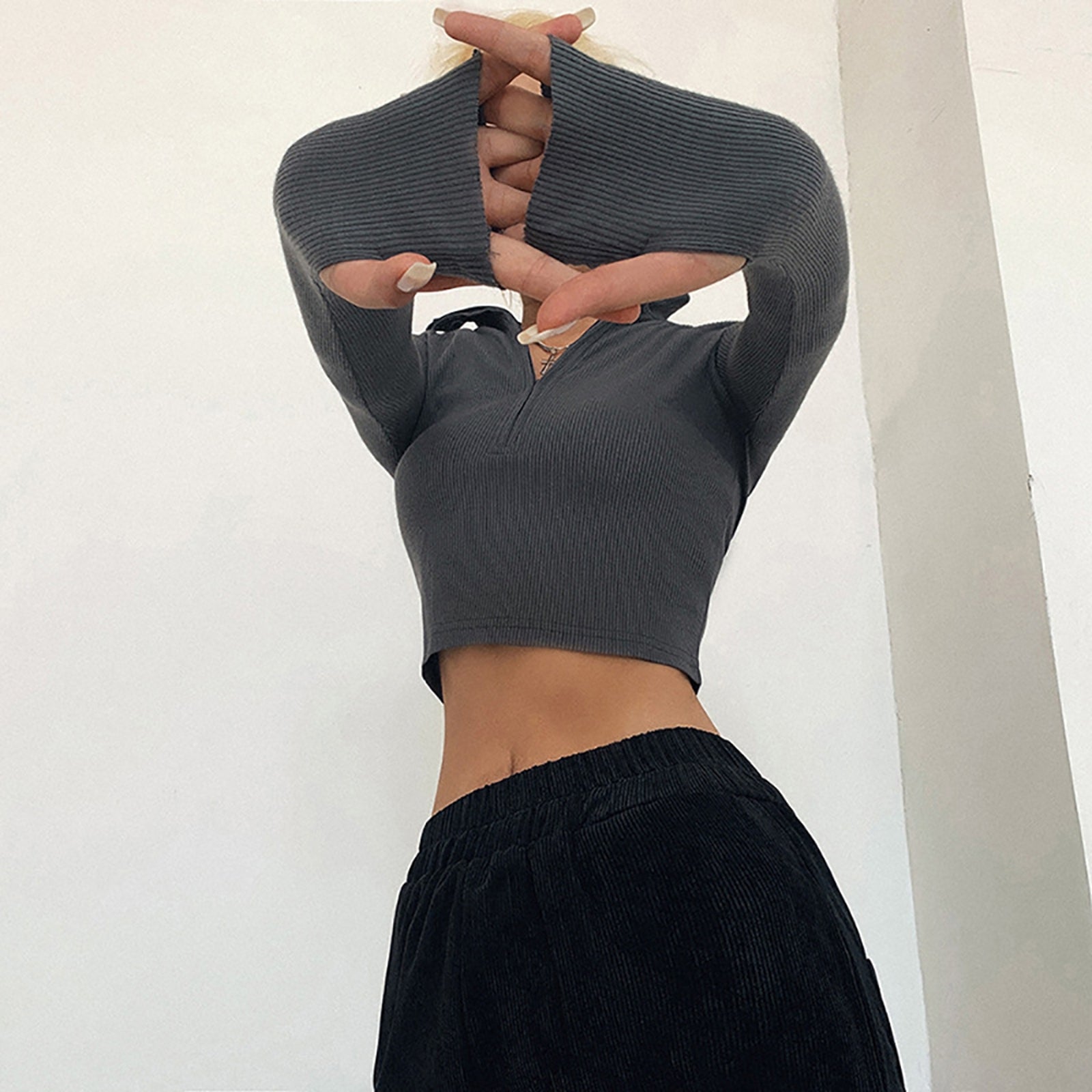 Women High Neck Fitted Crop Top