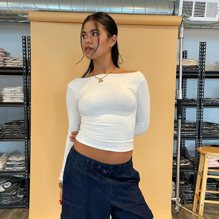 Women Boat Neck Crop Top