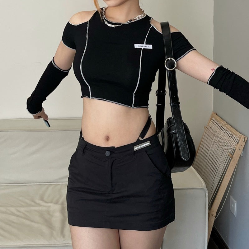 Styled Cold-Shoulder Sleeves Back Crop Top