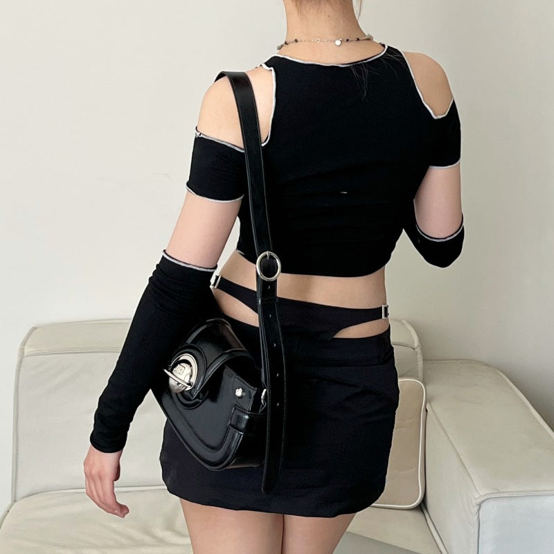 Styled Cold-Shoulder Sleeves Back Crop Top