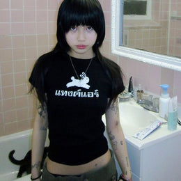 Women Typography Printed Round Neck Short Sleeves Top